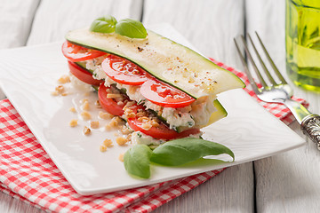 Image showing Italian appetizer of vegetables and cheese