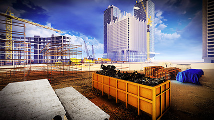 Image showing construction site at sunset