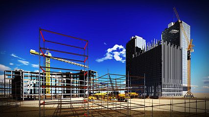 Image showing construction site at sunset