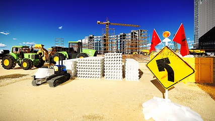 Image showing construction site at sunset