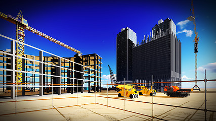 Image showing construction site at sunset