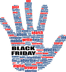 Image showing Hand sign with social media word cloud. Black friday. Vector illustration