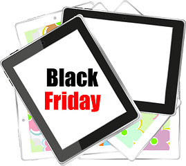 Image showing Black abstract Tablet PC with black friday sale words on it. isolated on white background. vector illustration