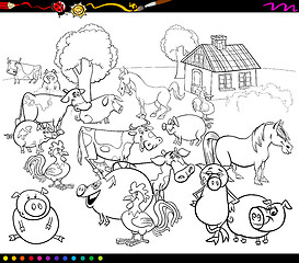 Image showing cartoon farm animals for coloring