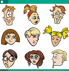 Image showing cartoon teens characters faces set