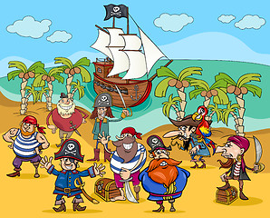 Image showing pirates on treasure island cartoon