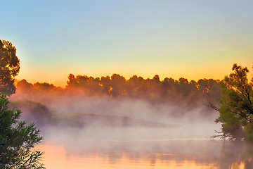 Image showing Early foggy morning and a small river.