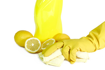 Image showing A yellow bottle of household cleaner