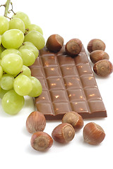 Image showing Chocolate with fresh grapes