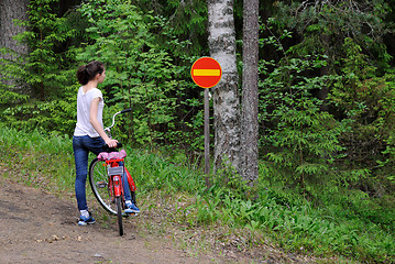 Image showing Girl and traffic sign.