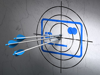 Image showing Business concept: arrows in Credit Card target on wall background