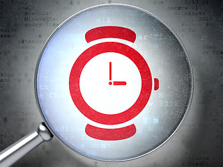 Image showing Time concept: Watch with optical glass on digital background