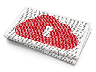 Image showing Cloud computing concept: Cloud With Keyhole on Newspaper background