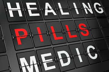 Image showing Medicine concept: Pills on airport board background