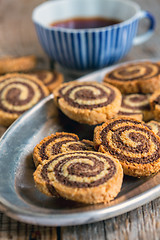 Image showing Two-color cookies on a metal tray.