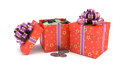 Image showing Gift box with coins