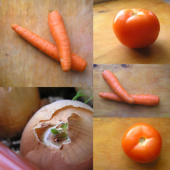 Image showing vegetables. carrot, tomato, onion.collage.