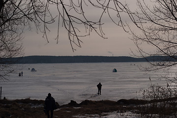 Image showing Winter fishing in the early morning