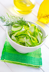 Image showing Fresh salad with cucumber and greens