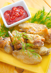 Image showing Hot Meat Dishes - Grilled Chicken Wings with Red Spicy Sauce