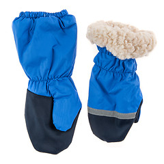 Image showing Children\'s autumn-winter mittens on a white background