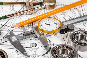 Image showing Technical drawing and tools