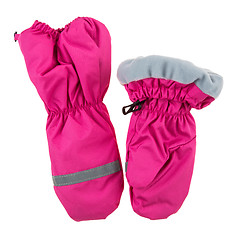 Image showing Children\'s autumn-winter mittens on a white background