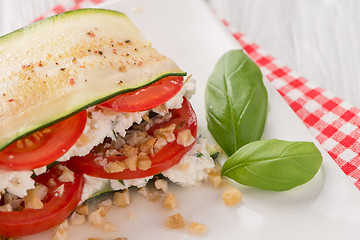 Image showing Italian appetizer of vegetables and cheese