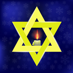 Image showing Yellow Star of David and Burning Candles