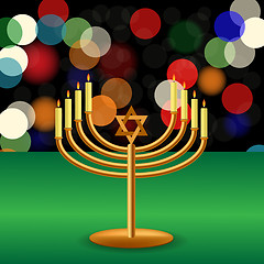 Image showing Metal Menorah with Burning Candles