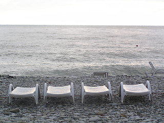 Image showing deck chairs on the beach