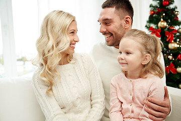 Image showing happy family at home with christmas tree