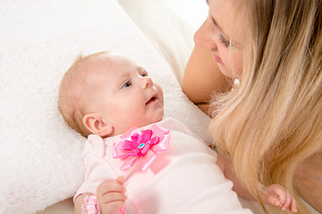 Image showing Mom and two-month baby looking at each other