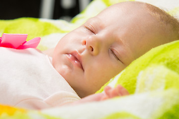 Image showing Close-up of a sleeping baby in the crib
