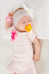 Image showing Half-length portrait of two months sleeping girl