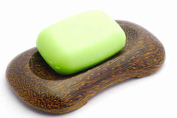 Image showing Green soap in soapdish