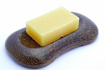 Image showing Yellow soap in soapdish