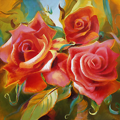Image showing red roses hand painted on canvas