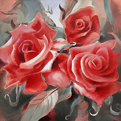 Image showing red roses hand painted on canvas