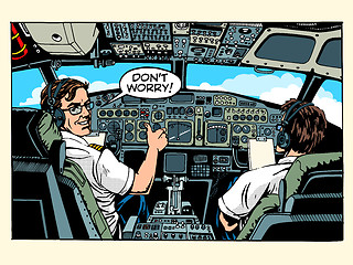Image showing Aircraft cockpit pilots airplane captain