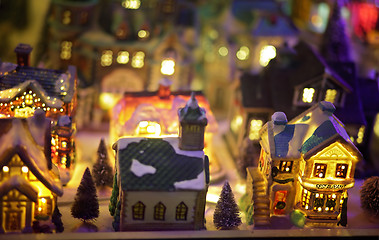 Image showing Miniature Christmas village scene