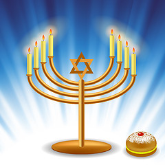 Image showing Menorah and Red Jelly Donat