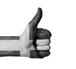 Image showing Closeup of male hand showing thumbs up sign