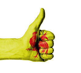 Image showing Closeup of male hand showing thumbs up sign