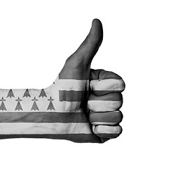 Image showing Closeup of male hand showing thumbs up sign