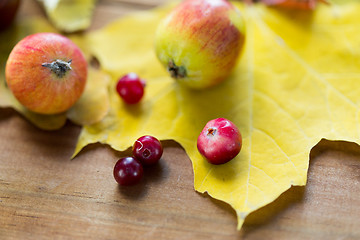 Image showing close up of autumn leaves, fruits and berries
