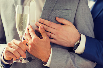 Image showing close up of male gay couple with champagne glass