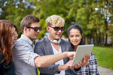 Image showing students or teenagers with tablet pc taking selfie