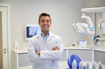 Image showing happy male dentist at dental clinic office