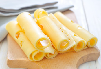 Image showing cheese on wooden board